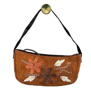 Small Vintage Floral Suede Hobo Hippy Bag